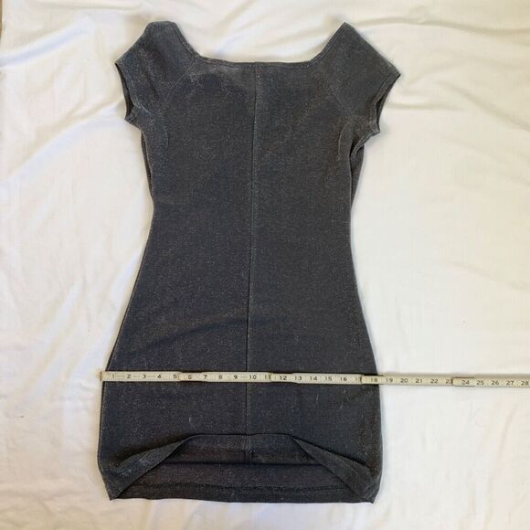 Vintage Y2K Metallic Square Neck Dress Short Sleeve Size Small Gray Grunge 90s - Picture 9 of 10